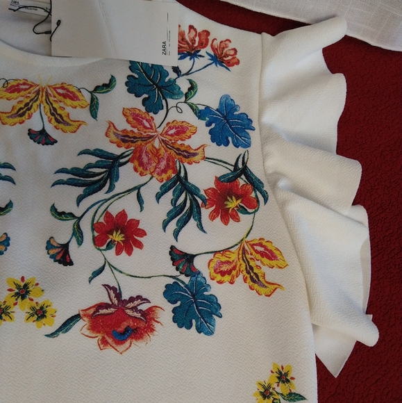 Zara white floral flare short sleeve dress size small - Picture 10 of 16